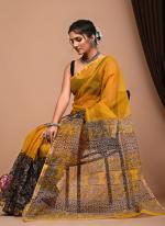 Cotton Yellow  Digital Printed Saree